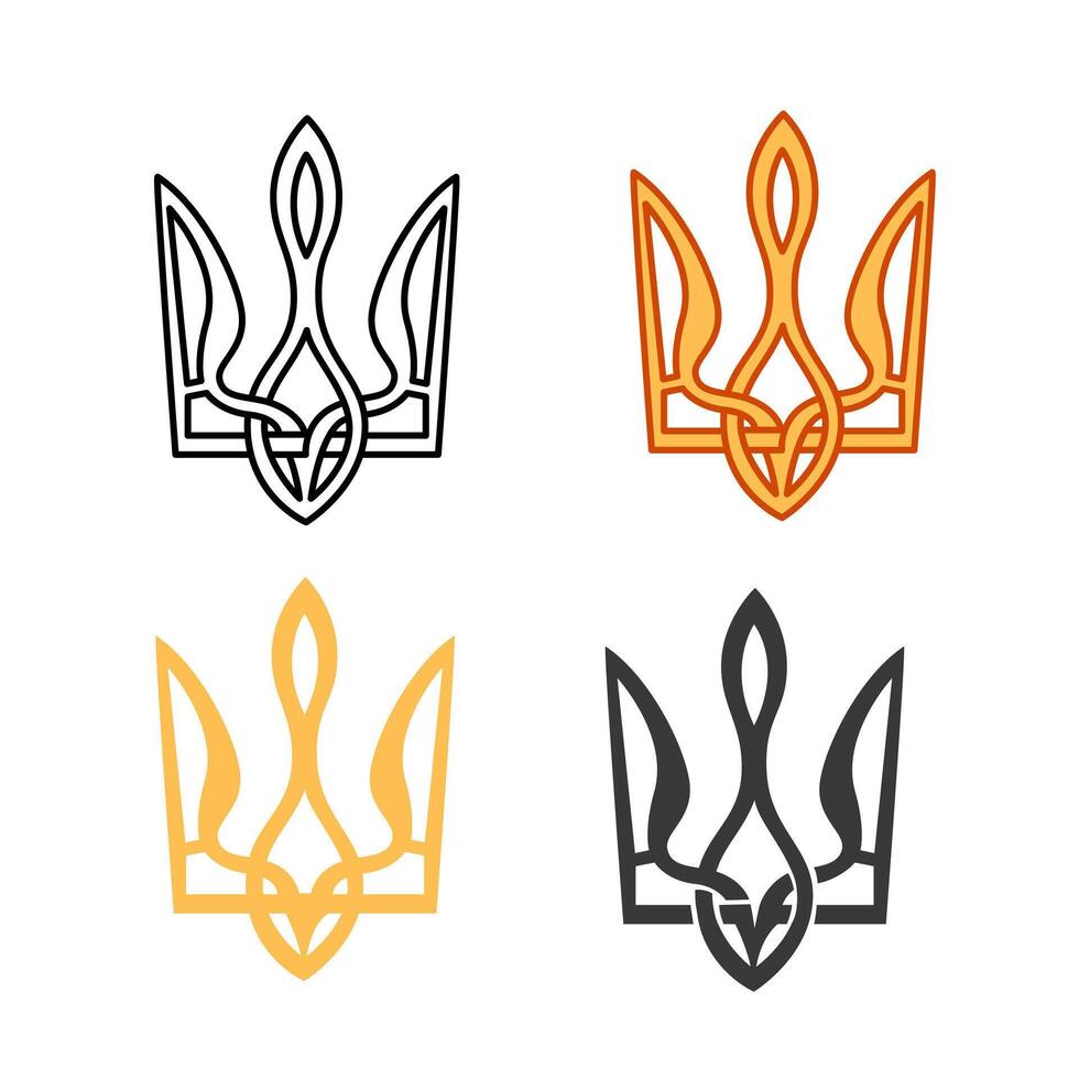 Classic Ukrainian coat of arms State Emblem Trident in line, colorful, monochrome styles. vector