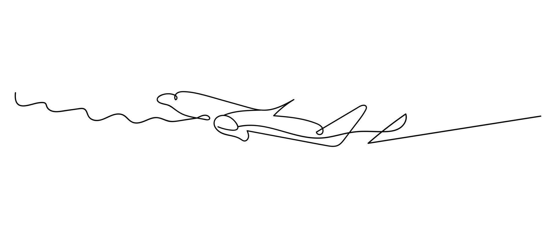 One continuous line drawing of the Airplane path. vector
