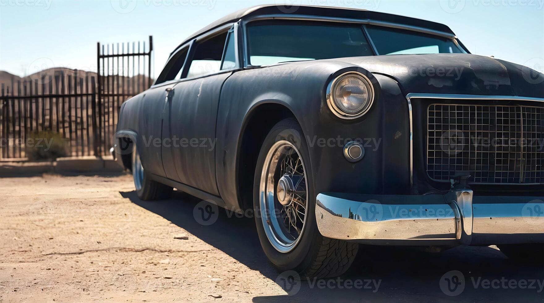 Beautiful unique vintage hot rod car parked in the street , automotive background, tuning template, auto transport photo