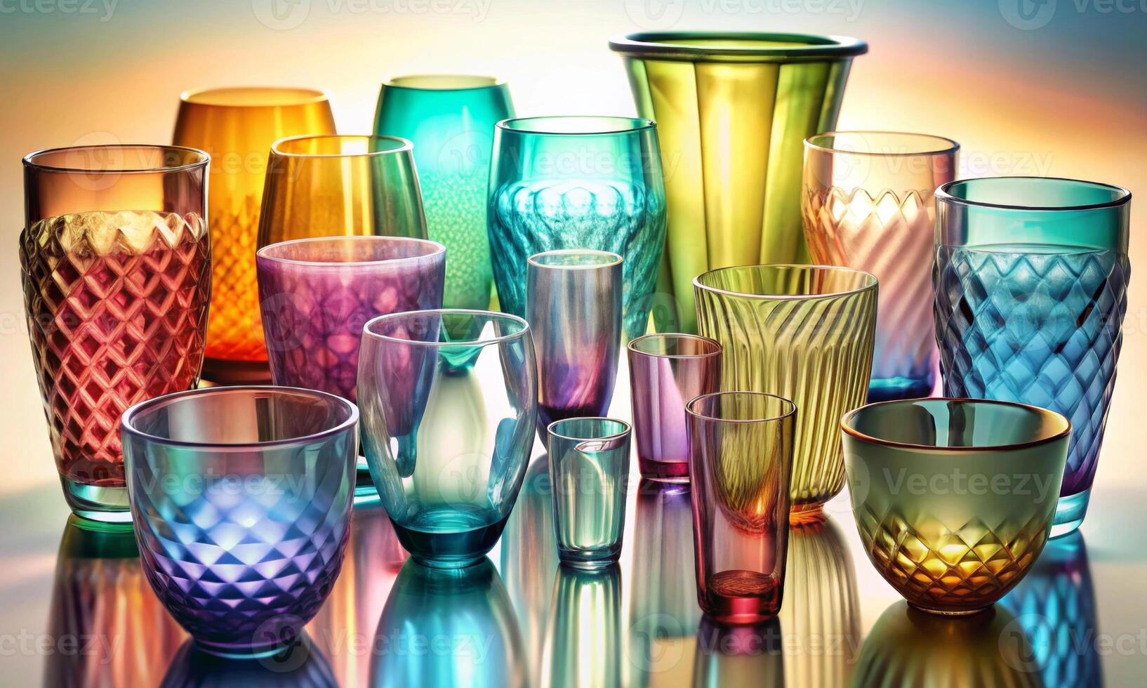 Beautiful glasses for drinks made of colored embossed design glass photo