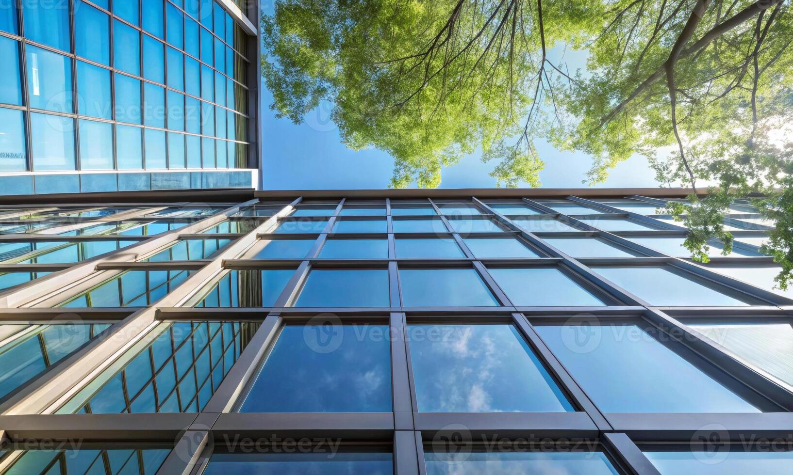 Bottom view of windows of a modern office building photo