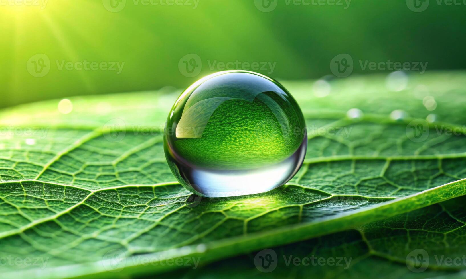 Beautiful macro image of a water drop on a green leaf photo