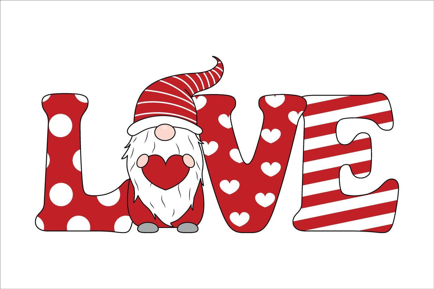Design for Valentine's card with cute gnome holding heart in his hands. illustration on white background vector