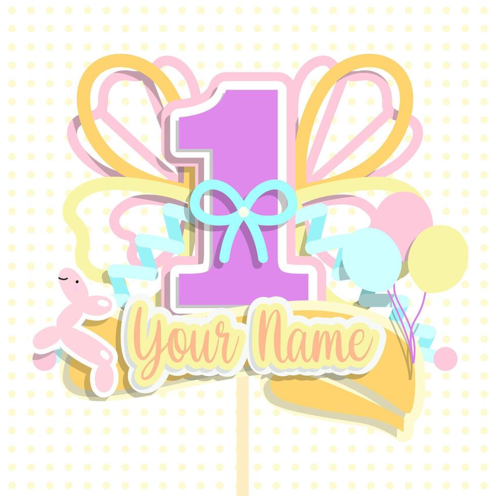 cute pastel birthday cake topper decoration design vector