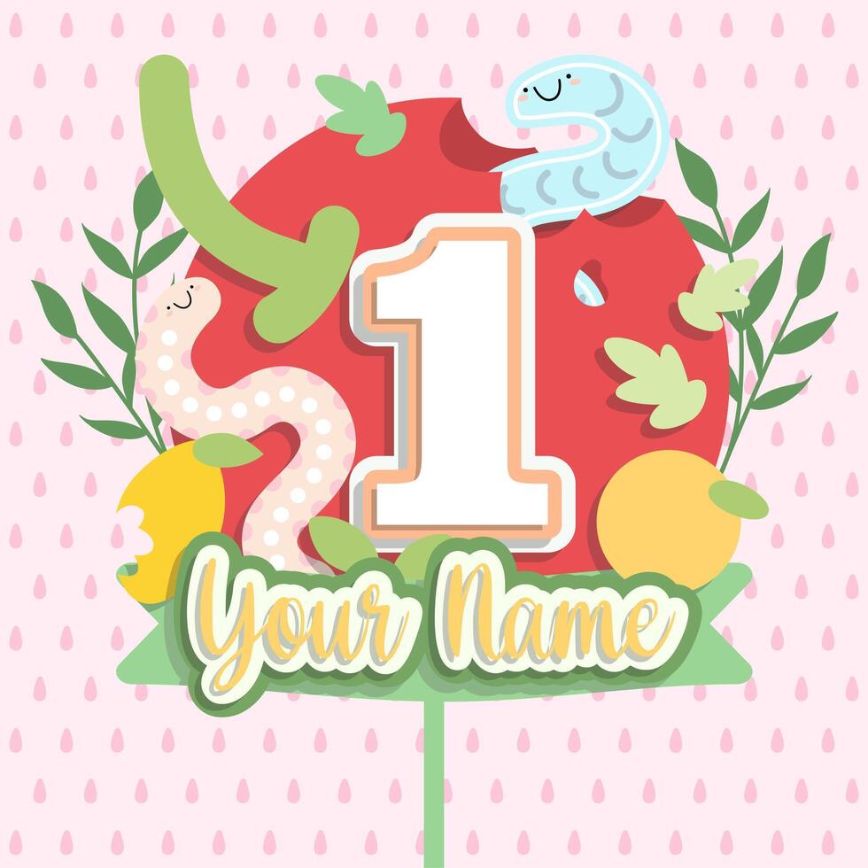 cute fruit caterpillar cake topper decoration design vector