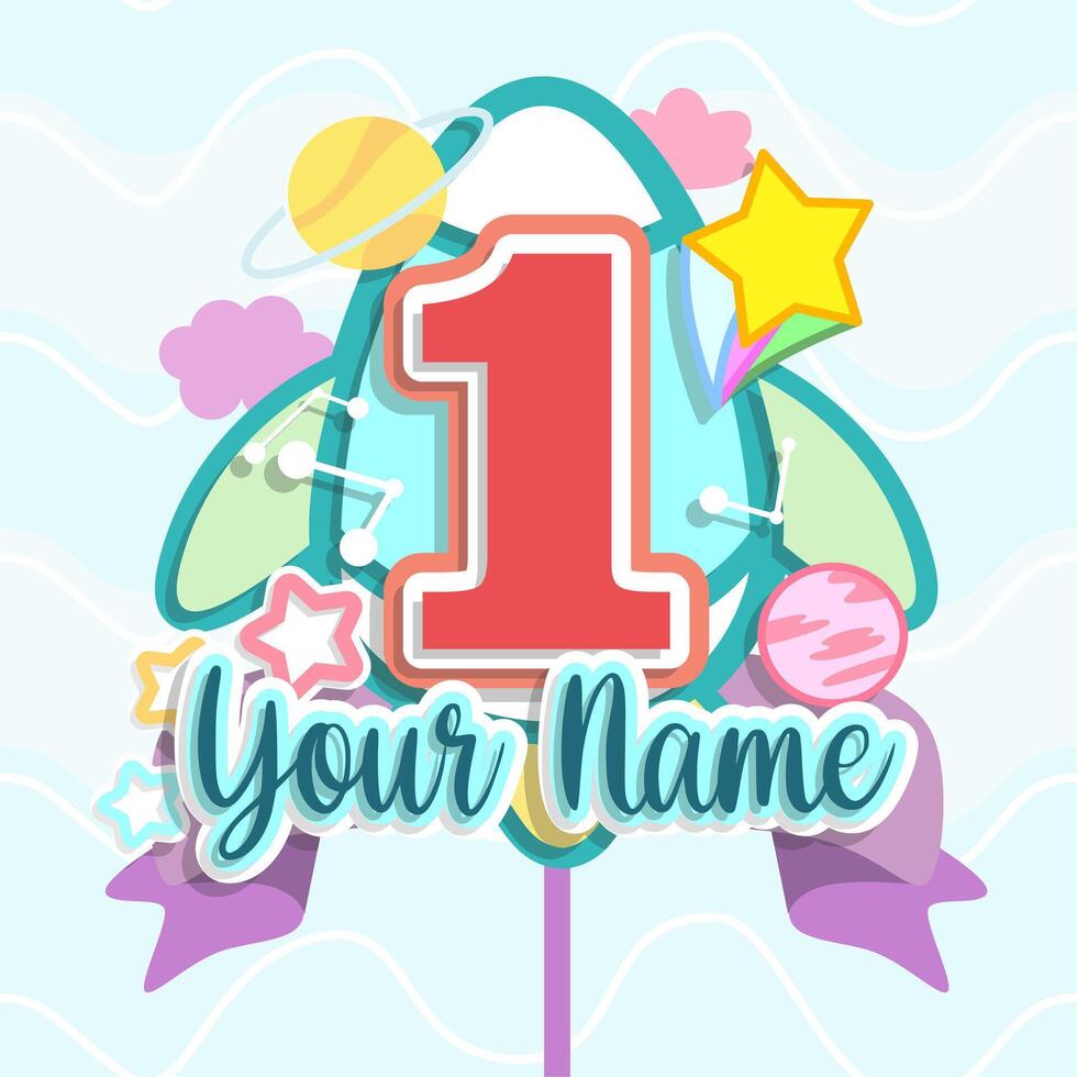 pastel rocket and planet cake topper decoration design vector