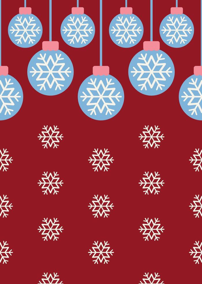 Christmas Holiday seamless pattern cozy elements, garland snowball with snowflakes, star, festive decorations on a red background. Perfect for greeting cards, wallpapers, and cheerful seasonal decor vector
