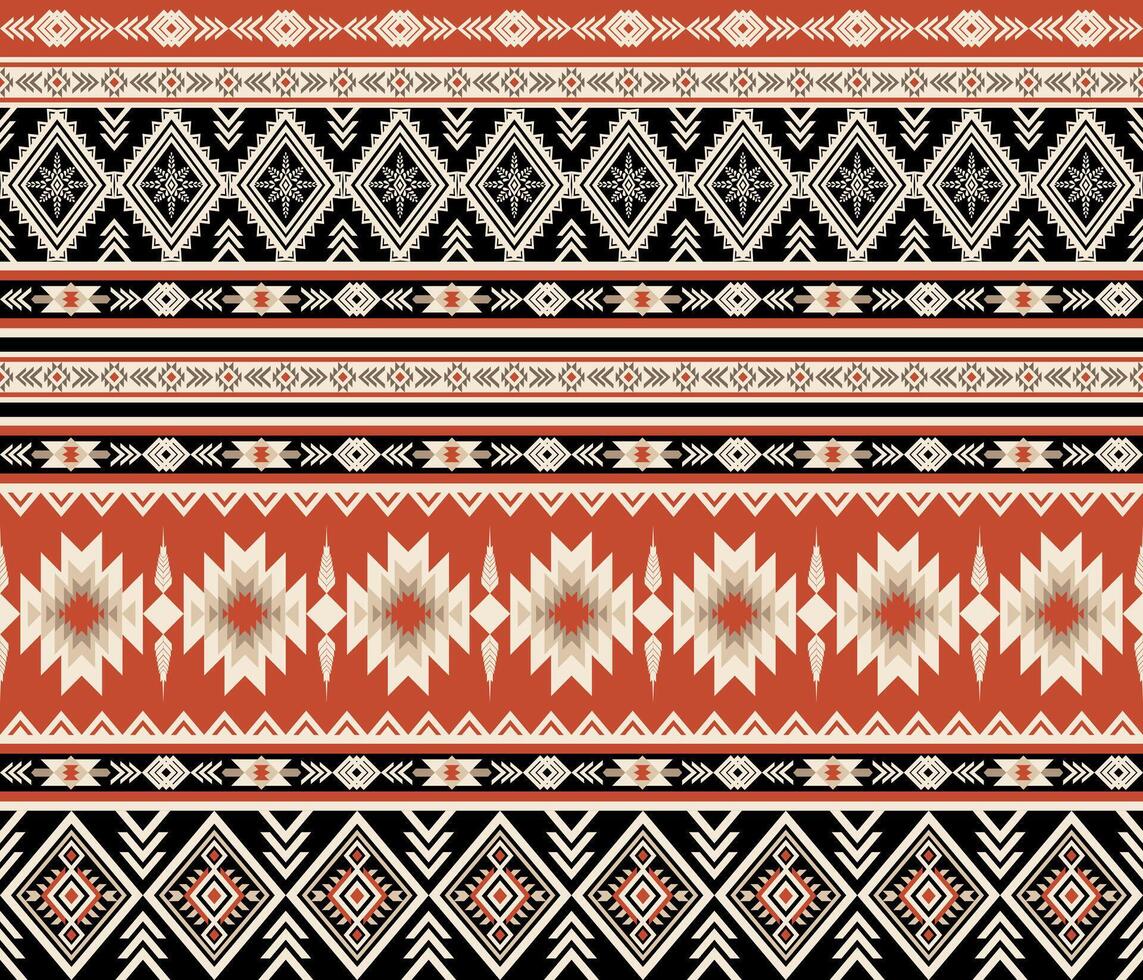 Tribal ethnic textile designs showcasing red black Navajo Aztec aesthetics and intricate geometric patterns in seamless repeats, ideal for kilim rugs, luxurious carpets, blankets, and decor accents vector