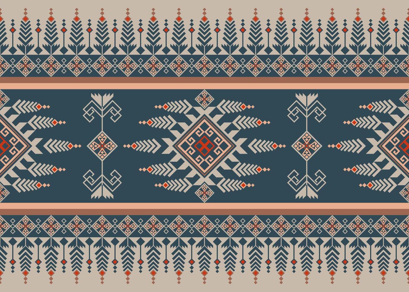 Southeast Asian tribal textile with navajo aztec motifs in green and red, showcasing geometric, ikat, and kilim rug patterns. Perfect for boho decor vector