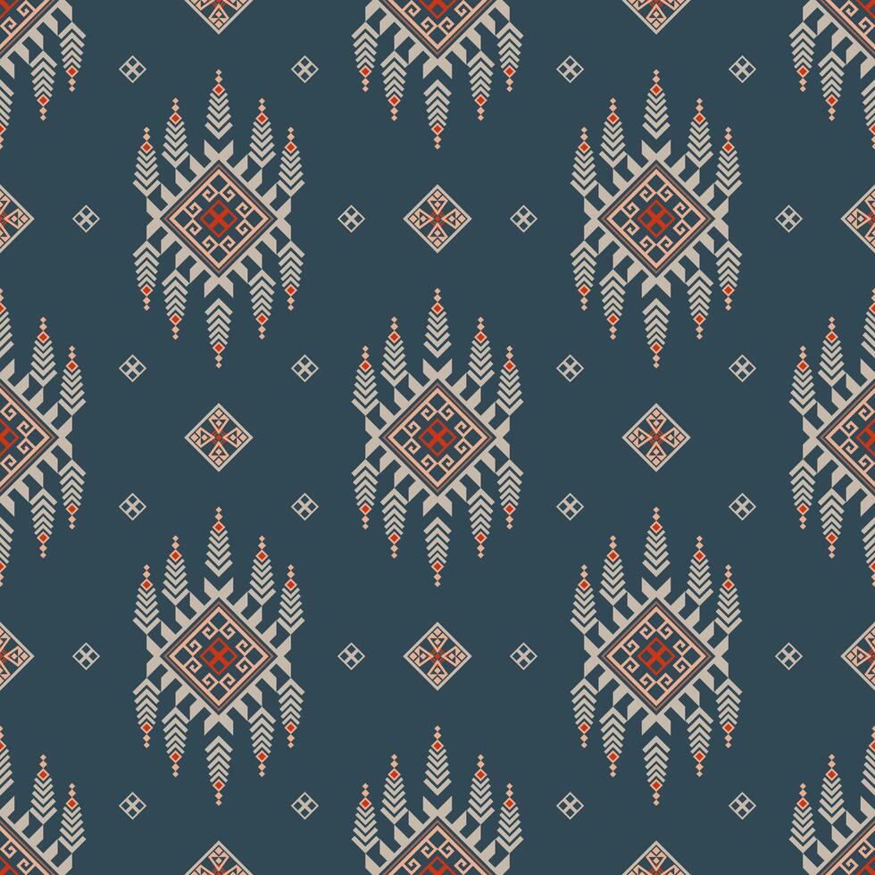 Traditional tribal textile showcasing navajo aztec seamless patterns with ikat fabric detailing, ancient motifs. A Southeast Asian design for home decor, cushions, rugs, and vintage runners vector
