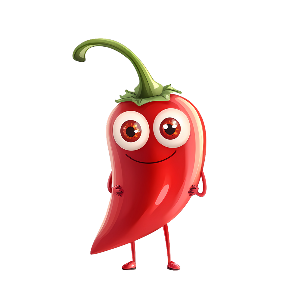 a cartoon red chili pepper character with eyes and a smile png