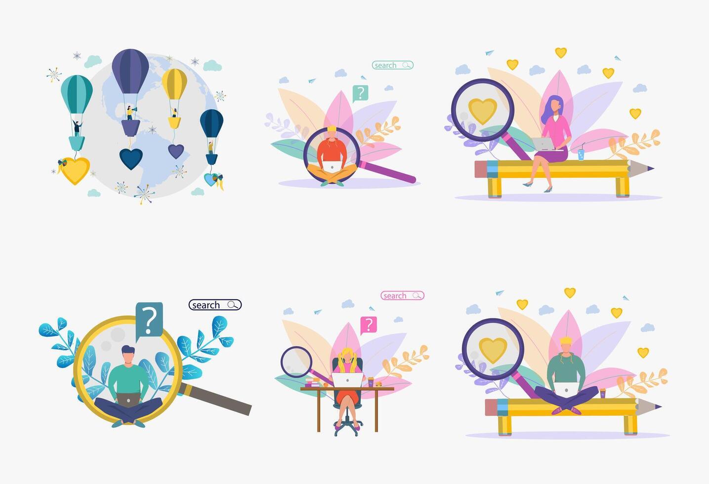 Meeting website. Search for a pair. The guy is looking for a girl. Communication through the social networks of the Internet, the concept of communication, discussion of business ideas, news, dating. vector