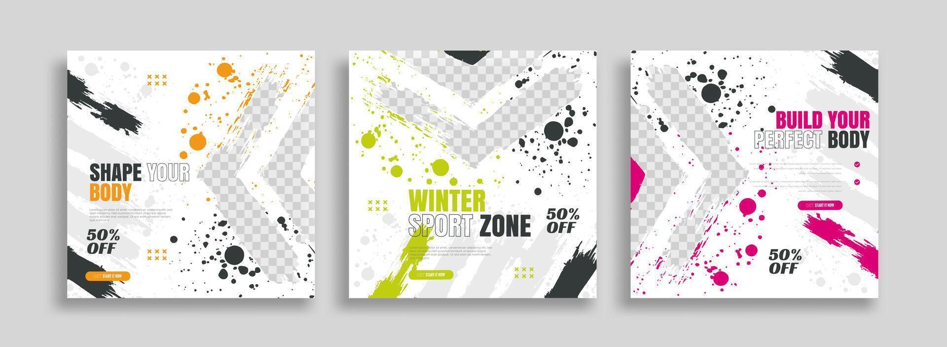 Three banners with colorful paint splatters vector