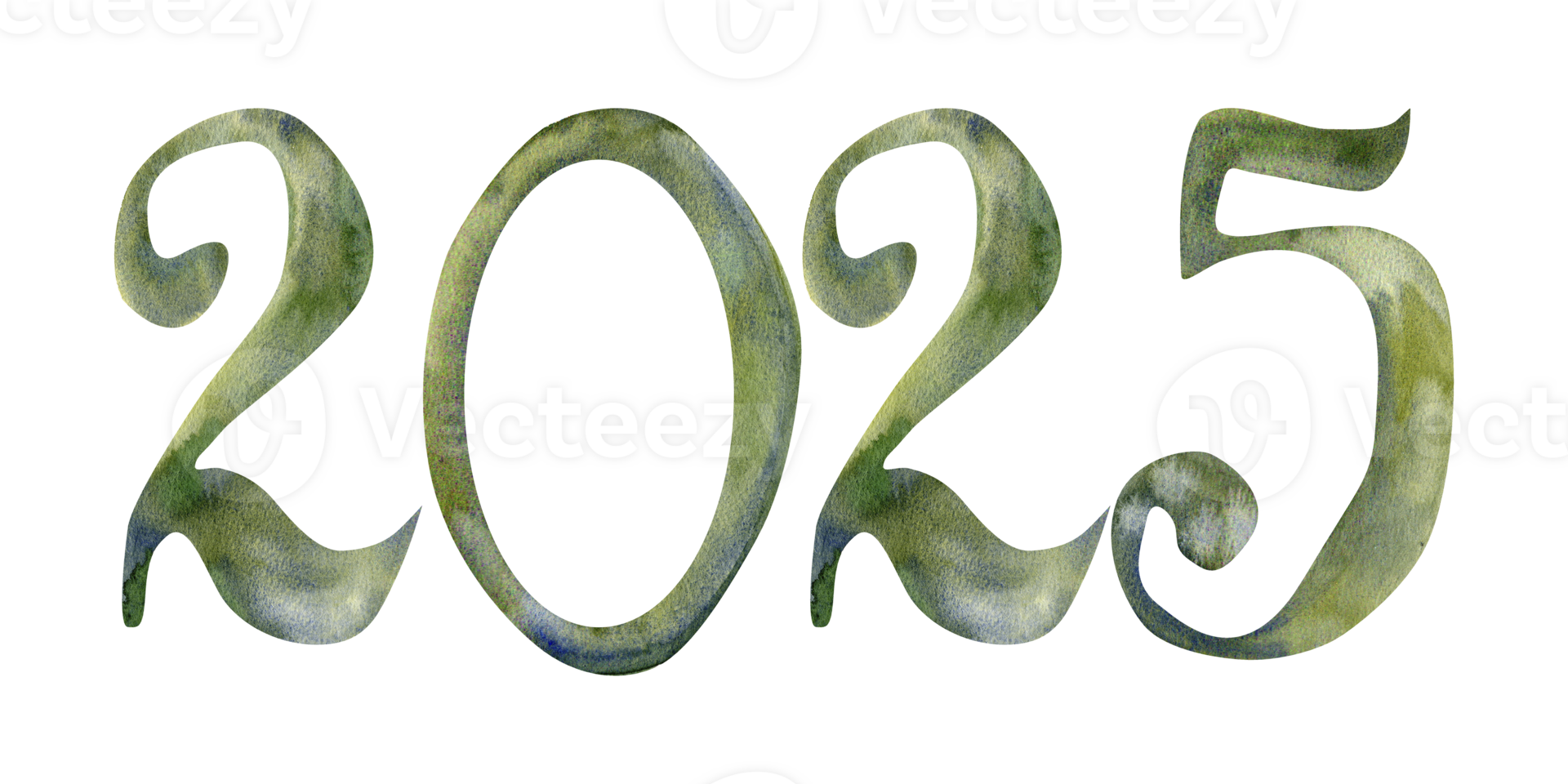 2025 new year banner, watercolor green numbers clipart for winter decor, lunar calendar festival banner design. Green numbers for school, poster, invitation, card design png