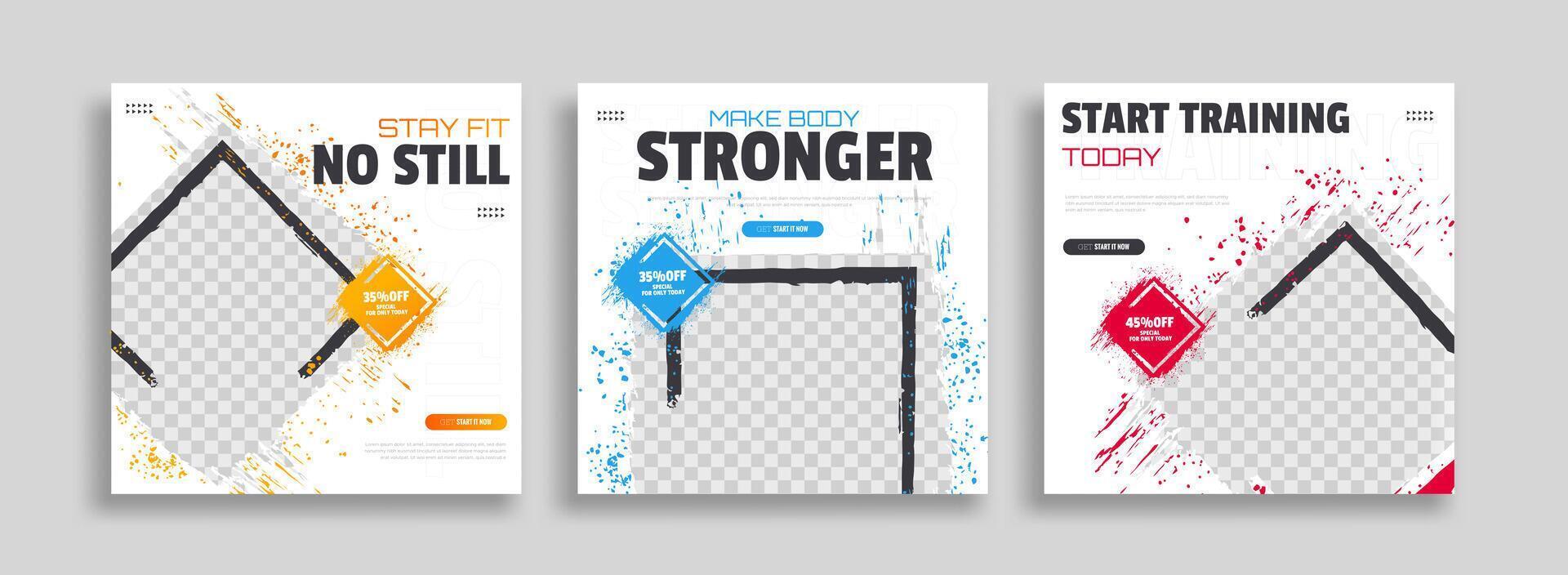 Three banners with the words start no still training vector