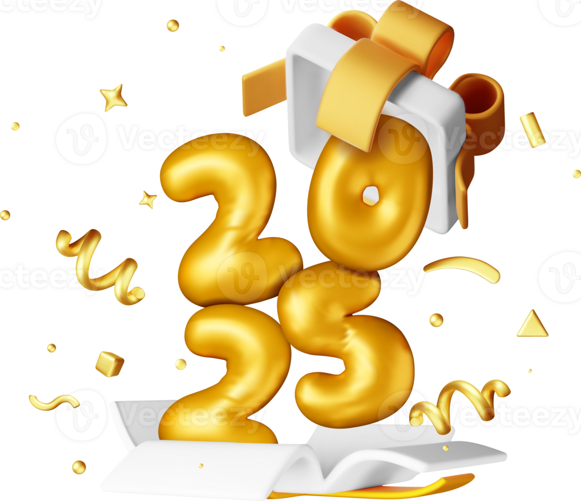 3D Open Gift Box with Sign and Confetti png