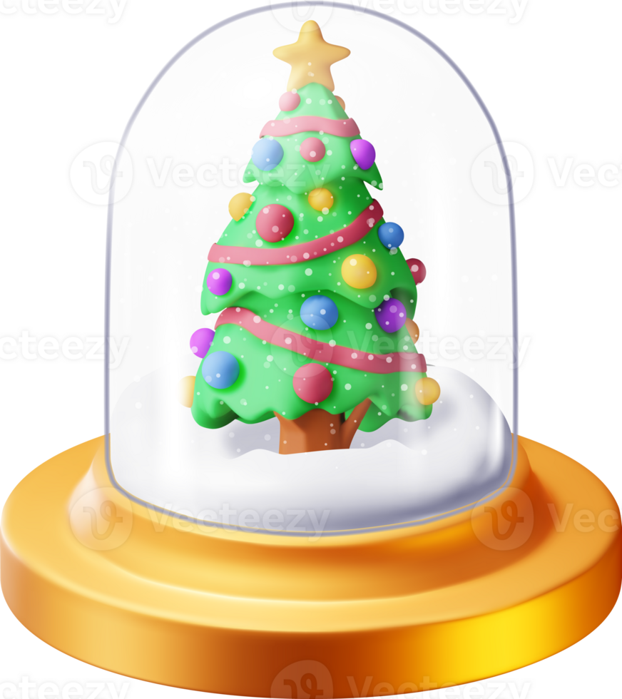 3D Glass Christmas Snow Globe with Tree png