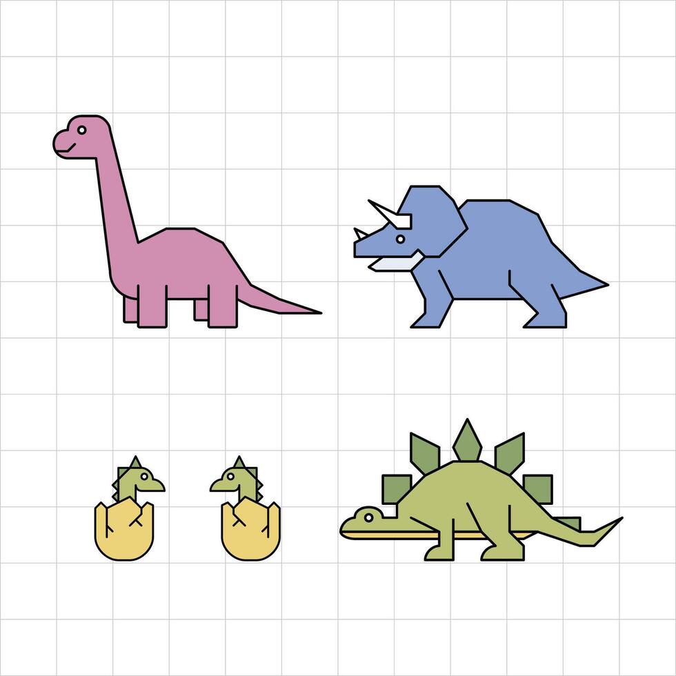set of abstract cartoon dinosaur vector