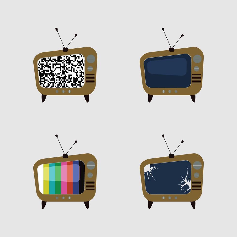 set flat retro tv screen vector