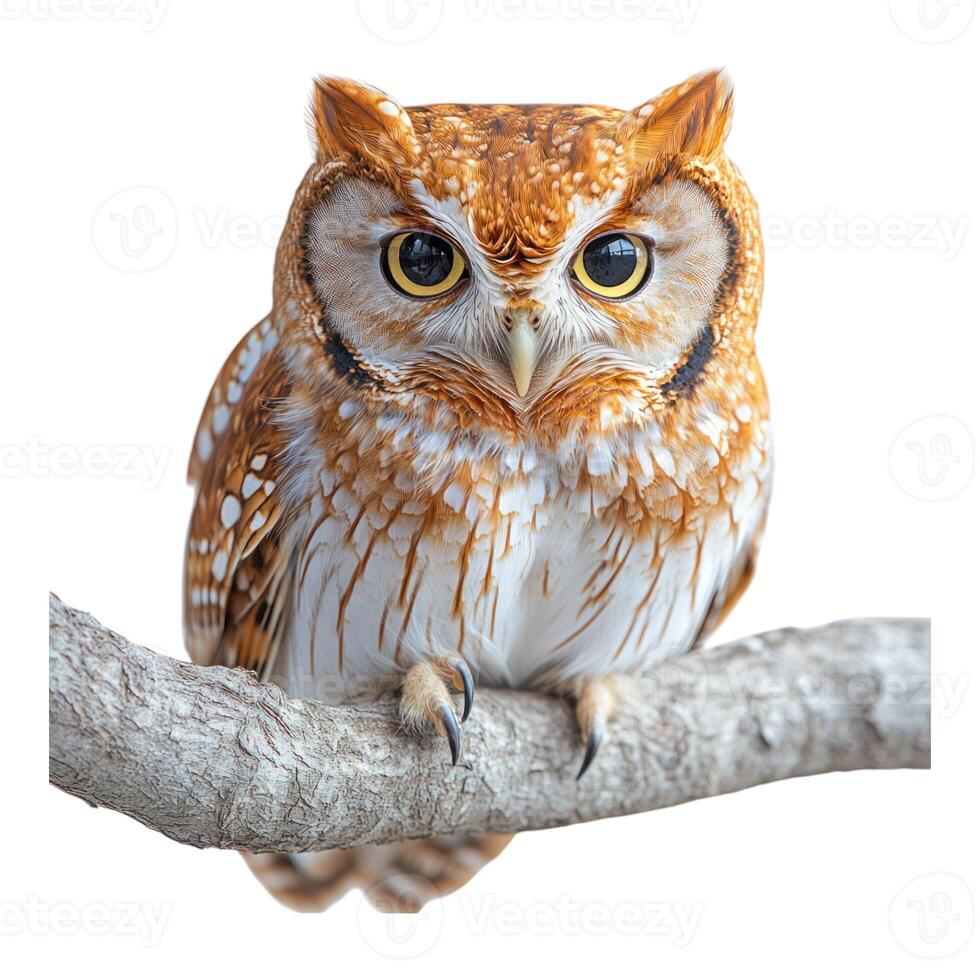 An owl is sitting on a branch photo
