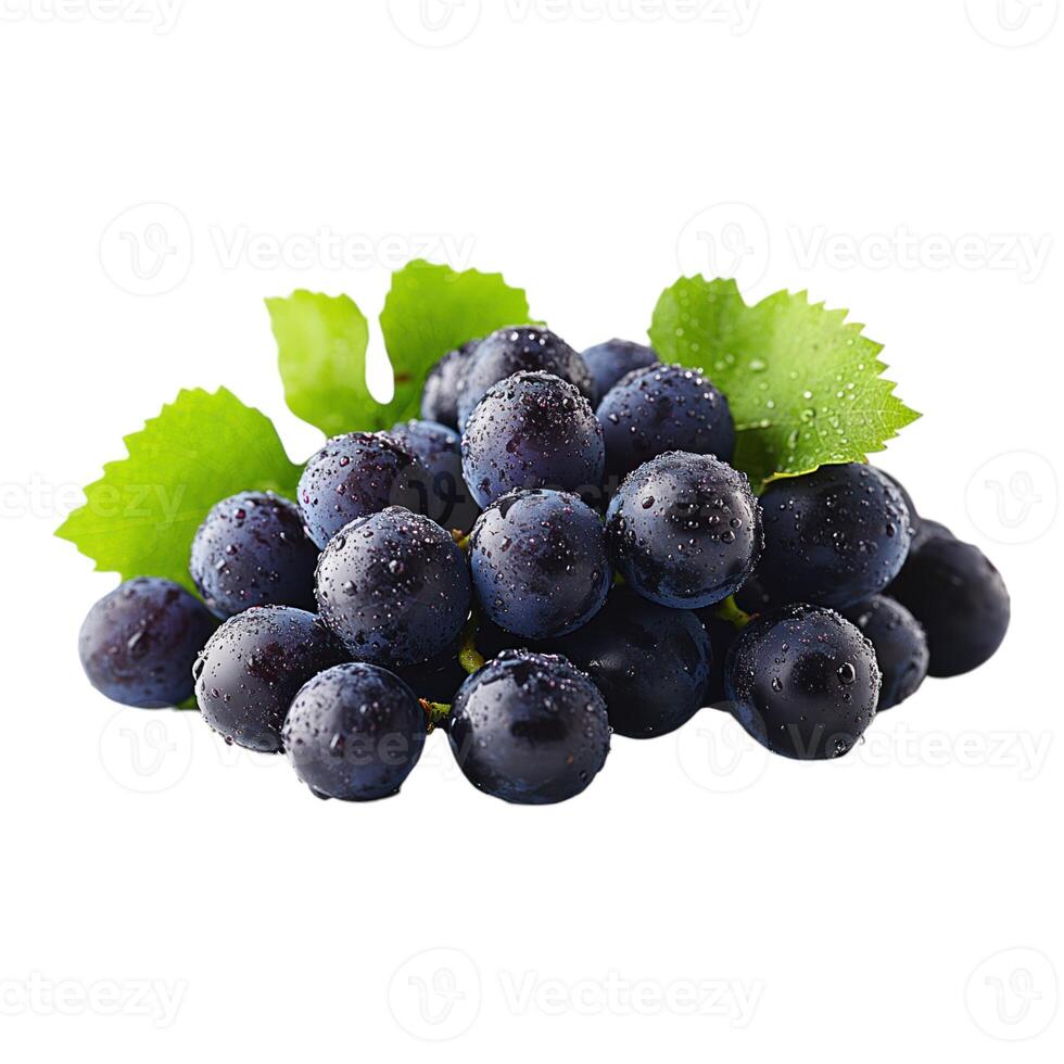 A bunch of grapes with leaves on a white background photo