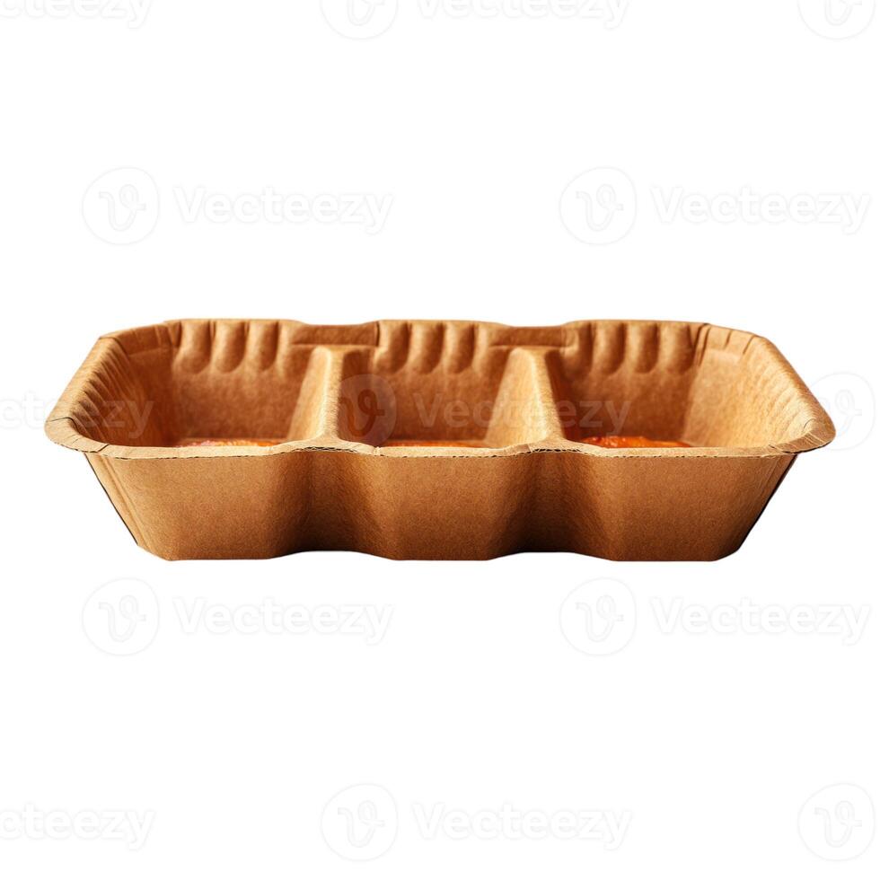 A brown tray with three compartments photo