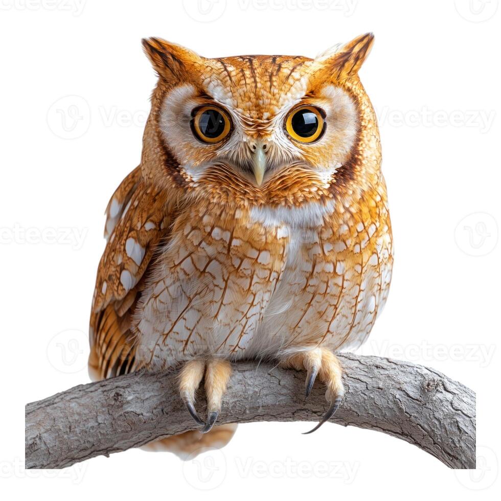 An owl is sitting on a branch photo