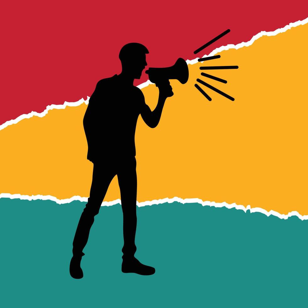 man with loud speaker silhouette vector