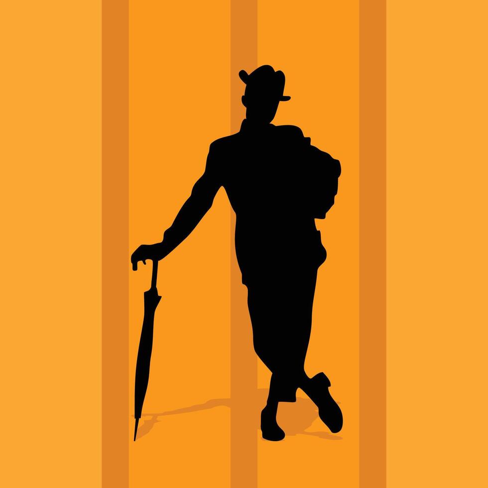 man with umbrella pose silhouette vector