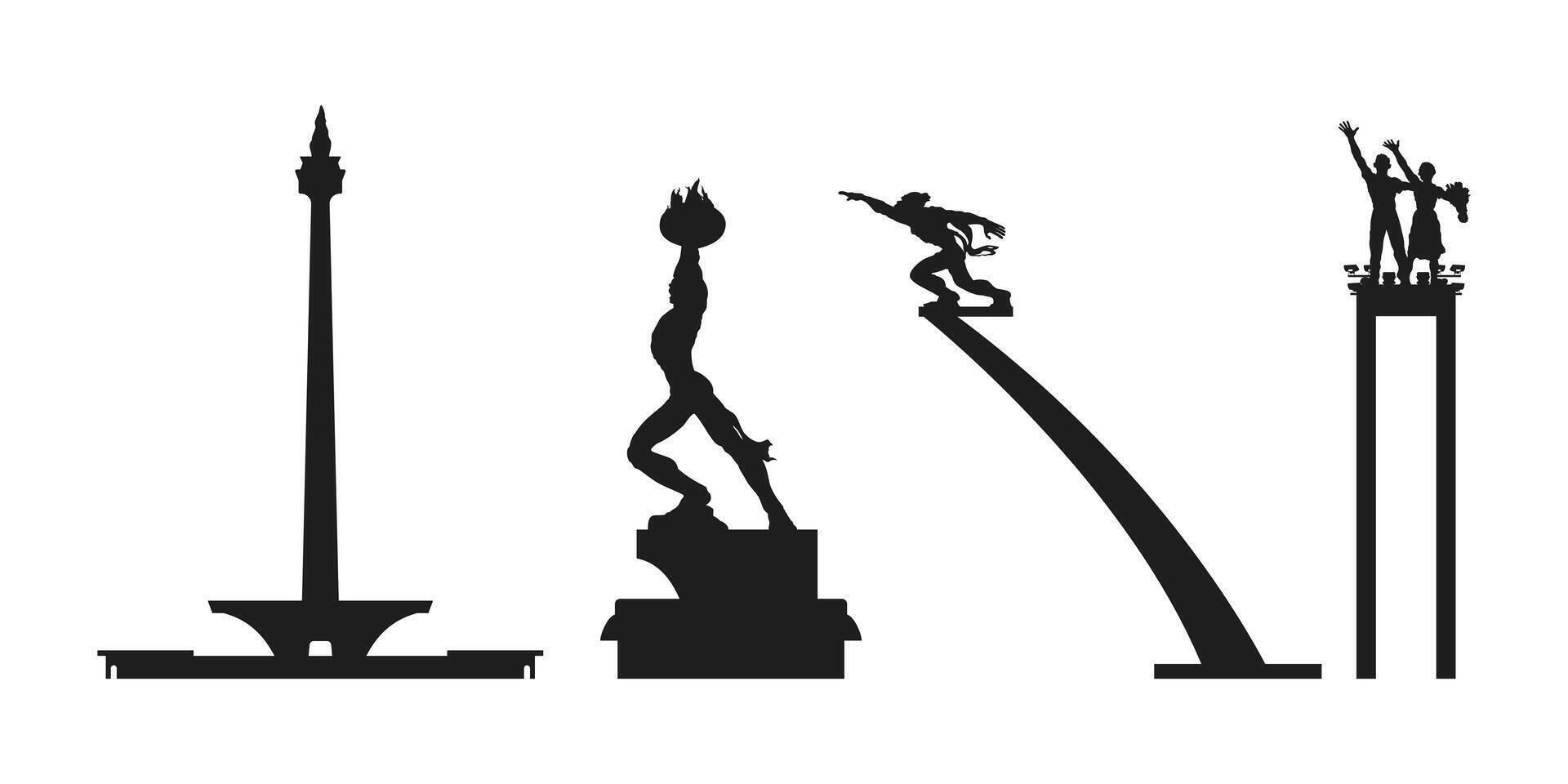 jakarta iconic statues landmark silhouette vector