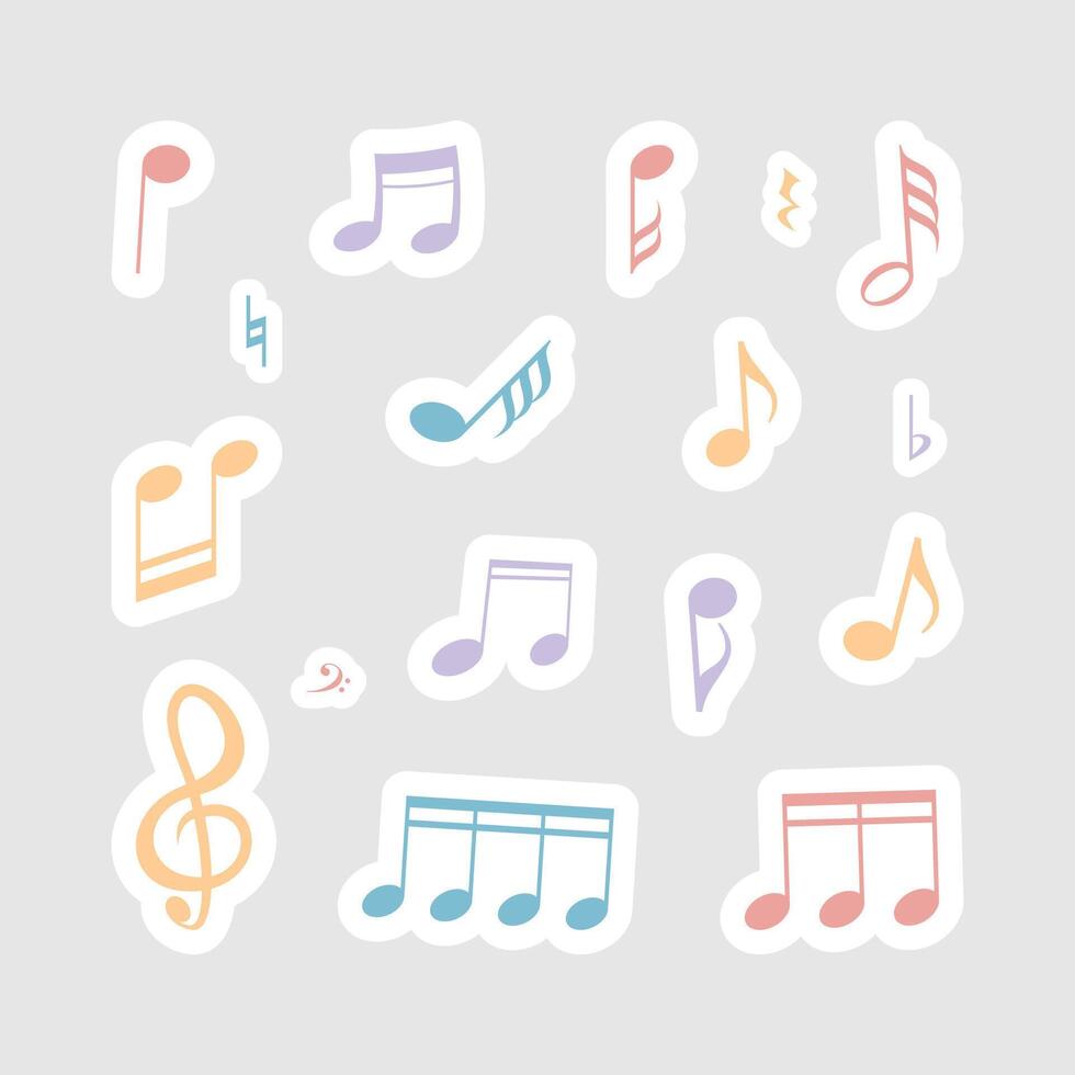 colorful isolated musical notes sticker vector