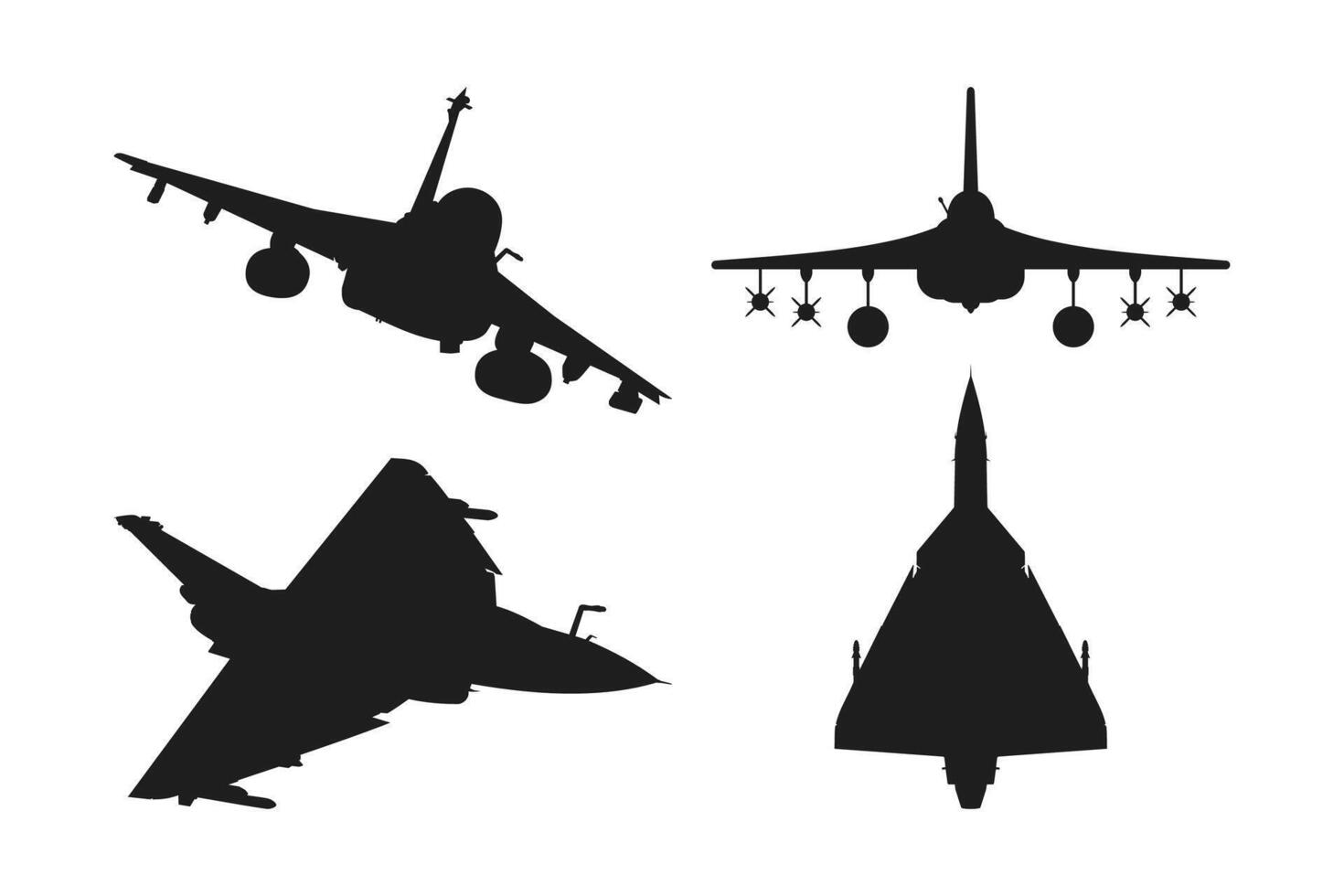 set of military fighter aircraft silhouette vector