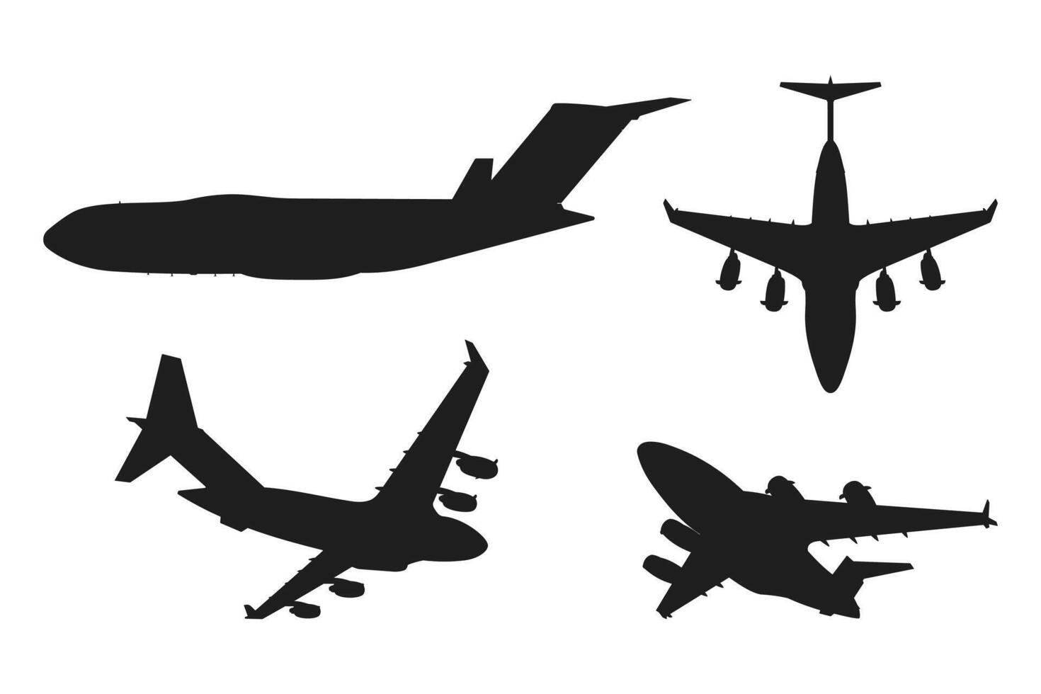 set of military aircraft cargo silhouette vector