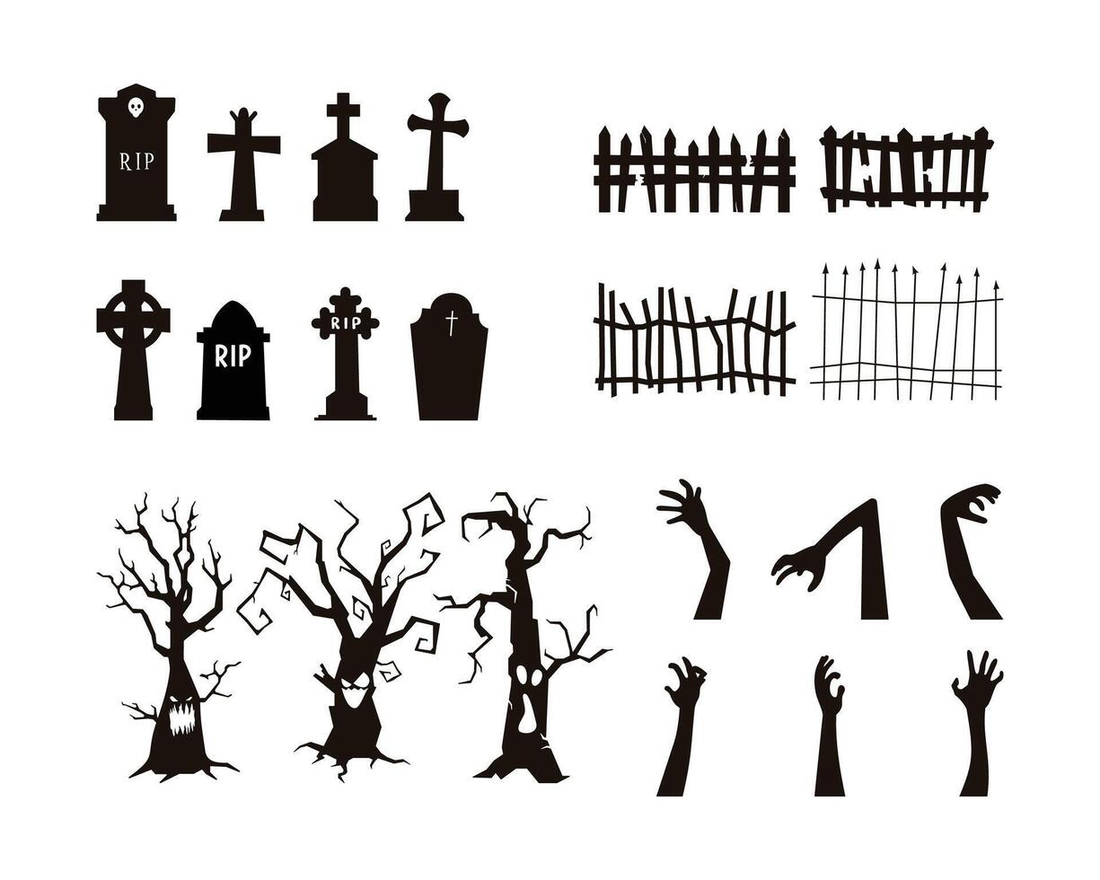 set of halloween element silhouette vector