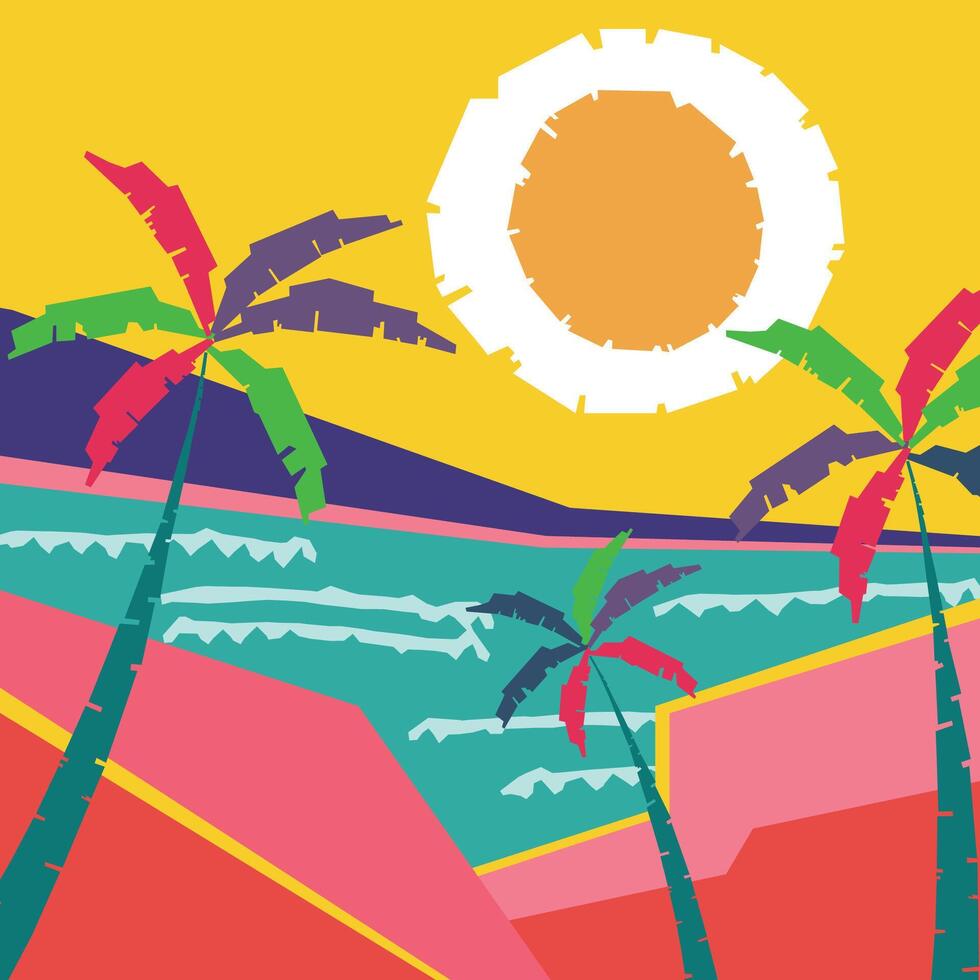 abstract beach vibrant color background vector