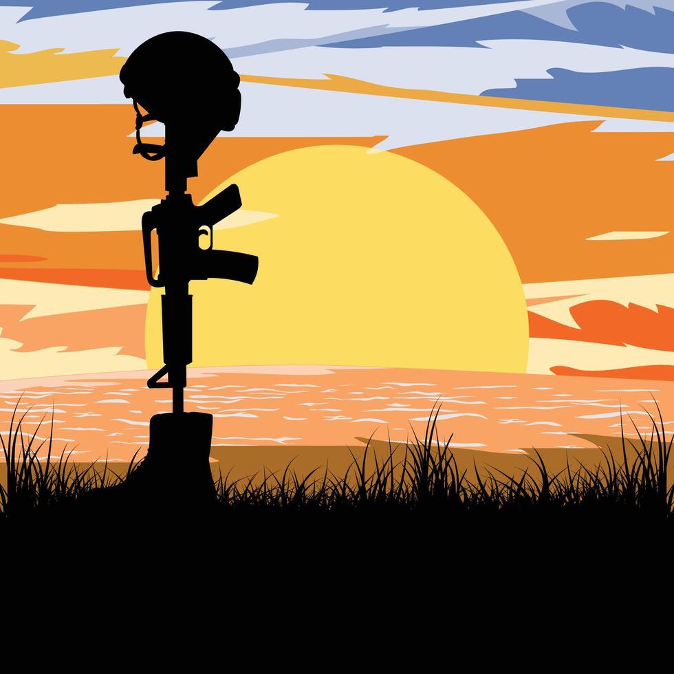 military boot rifle helmet silhouette vector