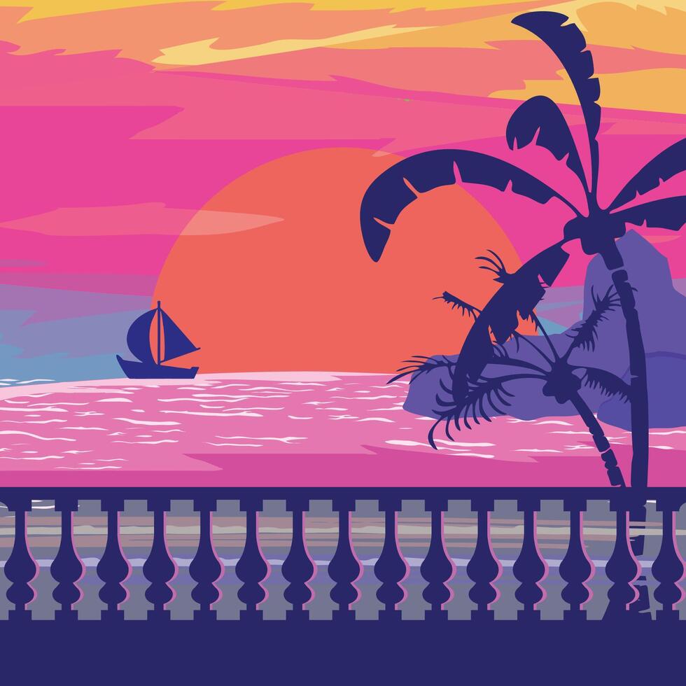 beach sunset sea side view vector