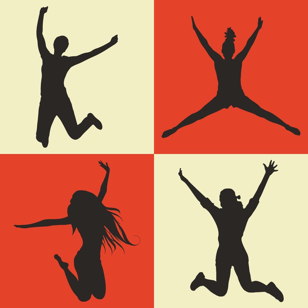 happy jumping girl silhouette illustration vector