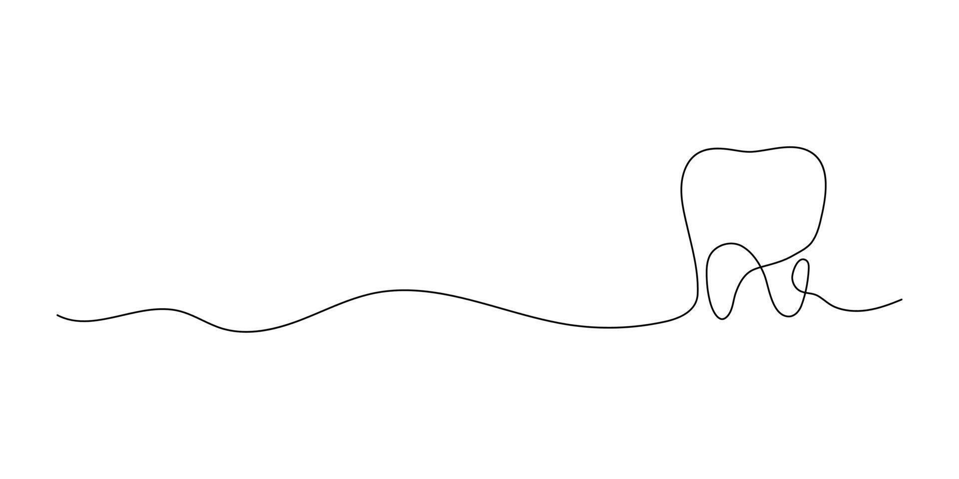 Tooth icon in continuous line drawing style on white aphid. Line art of tooth icon, dentistry doctor. illustration. Abstract background vector