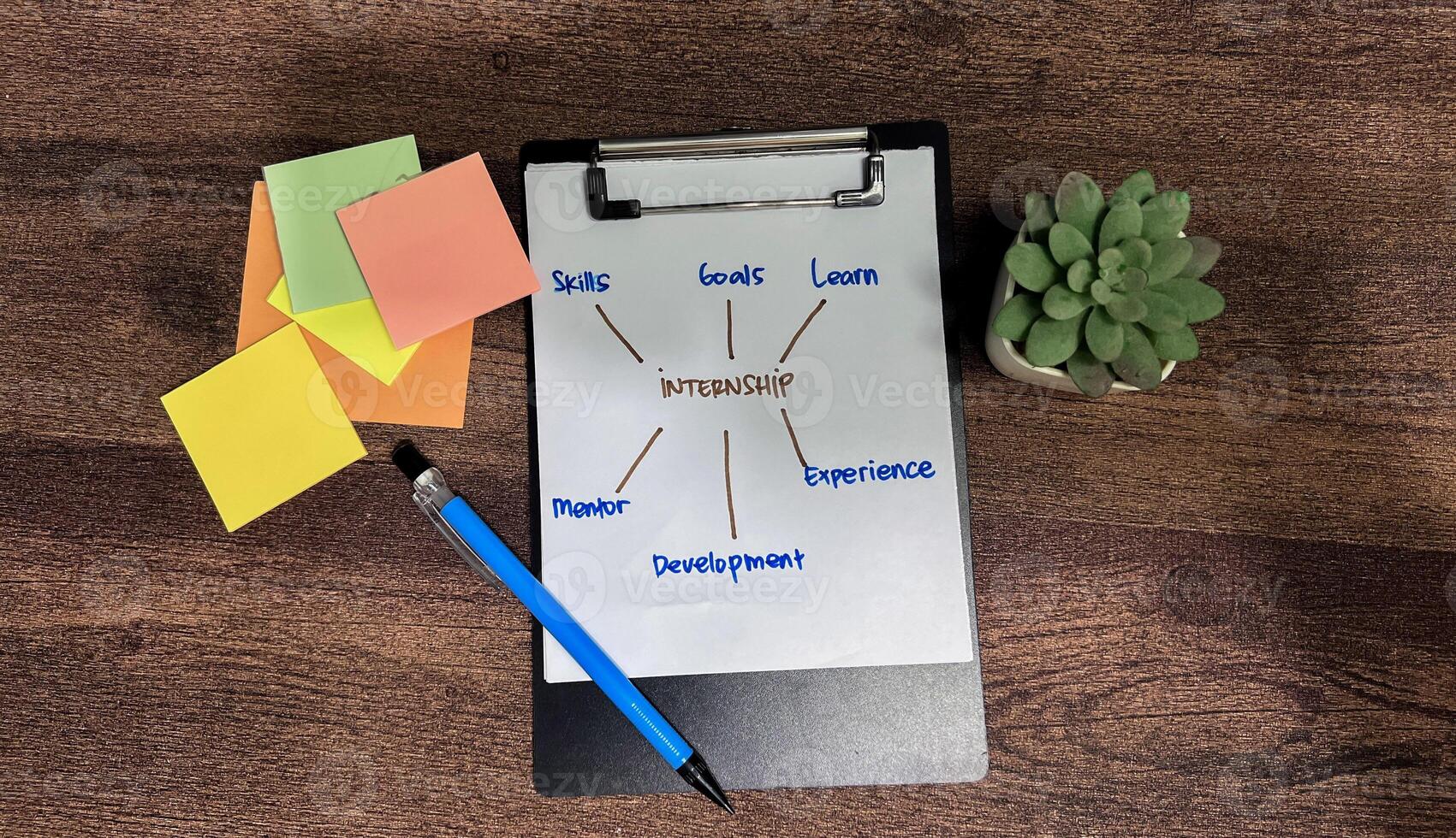 Concept of Internship write on paperwork with keywords isolated on wooden background. photo