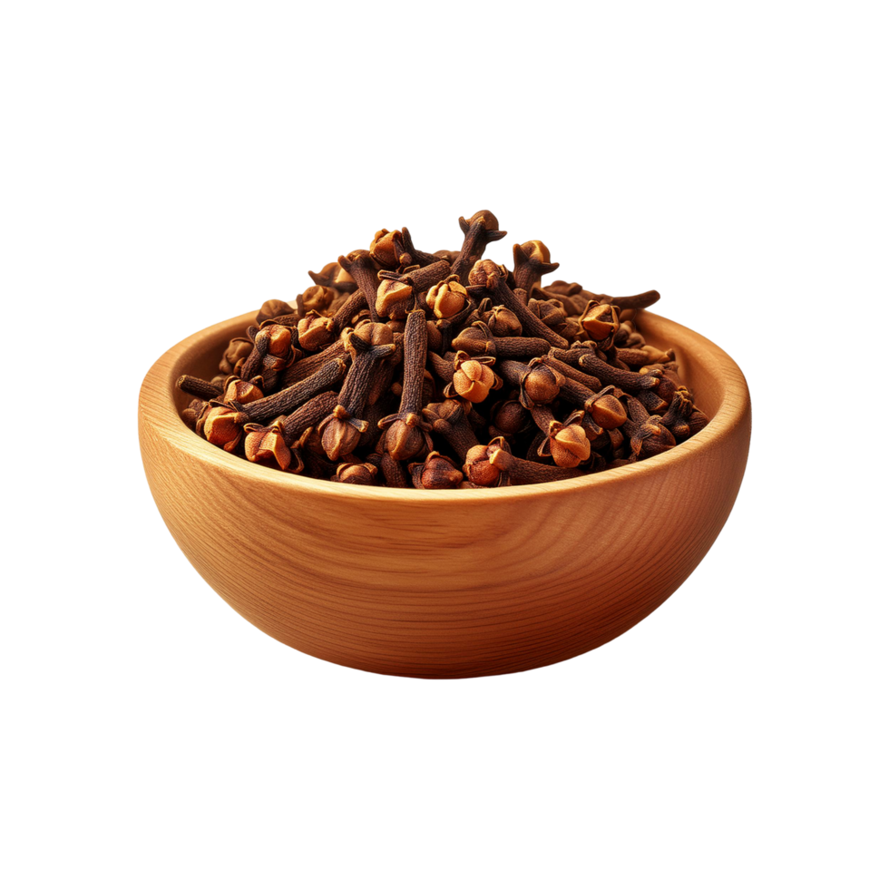 Wooden bowl of clove on transparent background png