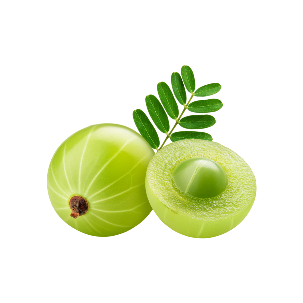 Fresh amla fruit with slices on transparent background png