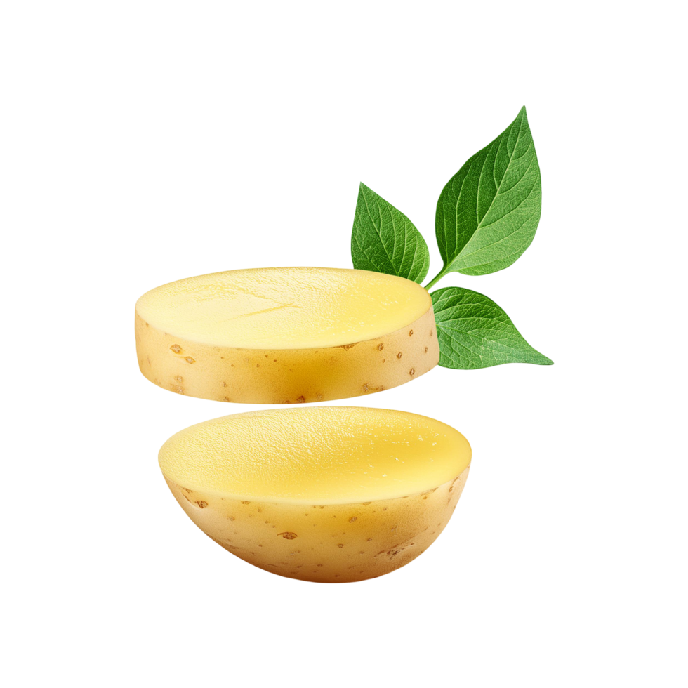 Sliced potato with leaf on transparent background png