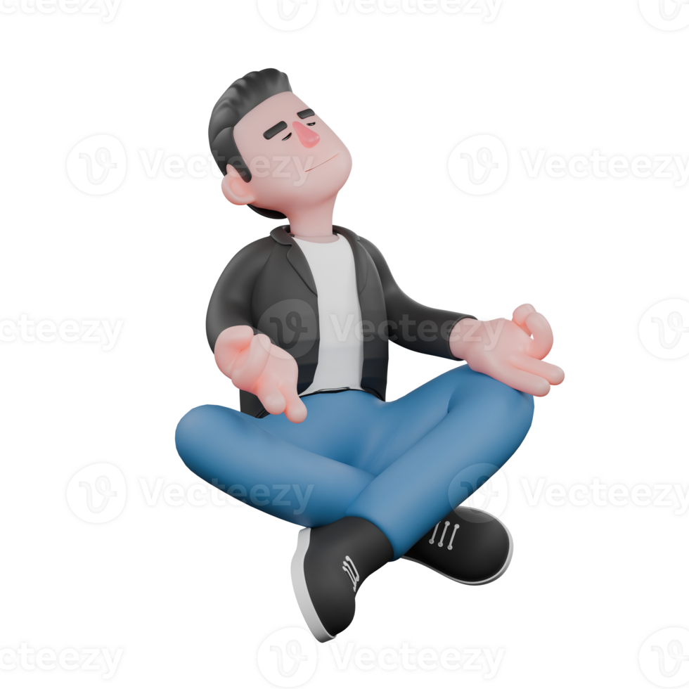 3D Model of Musician Character. a musician sits cross-legged with hands on knees and fingers forming mudra with contemplative expression. Vocal Talent png