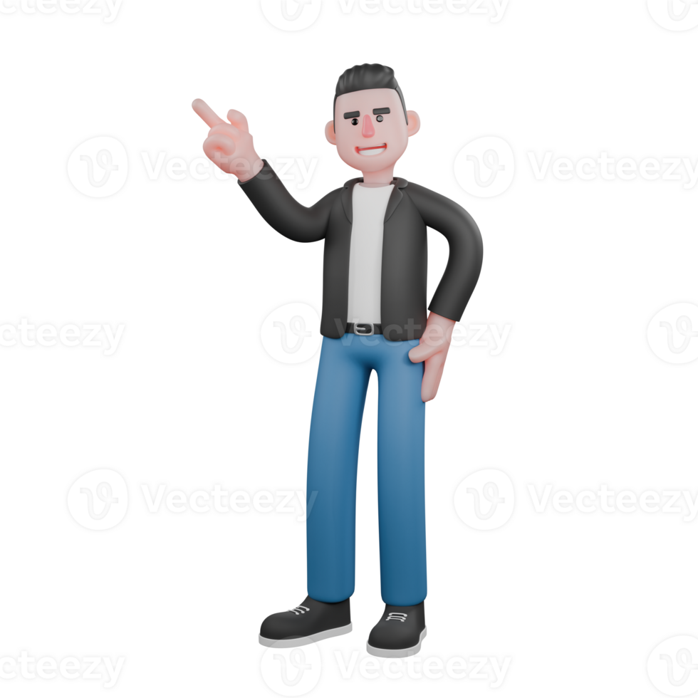 3D Model of Cartoon. Musician a musician stands with his right hand pointing up, and his left hand on his waist with a happy expression. Musical Performer Character png