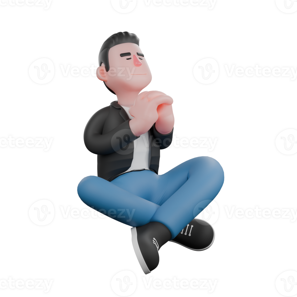 3D Cartoon Music Performer. a musician sits cross-legged with hands forming mudra in front of chest with peaceful expression. Vocal Artist png