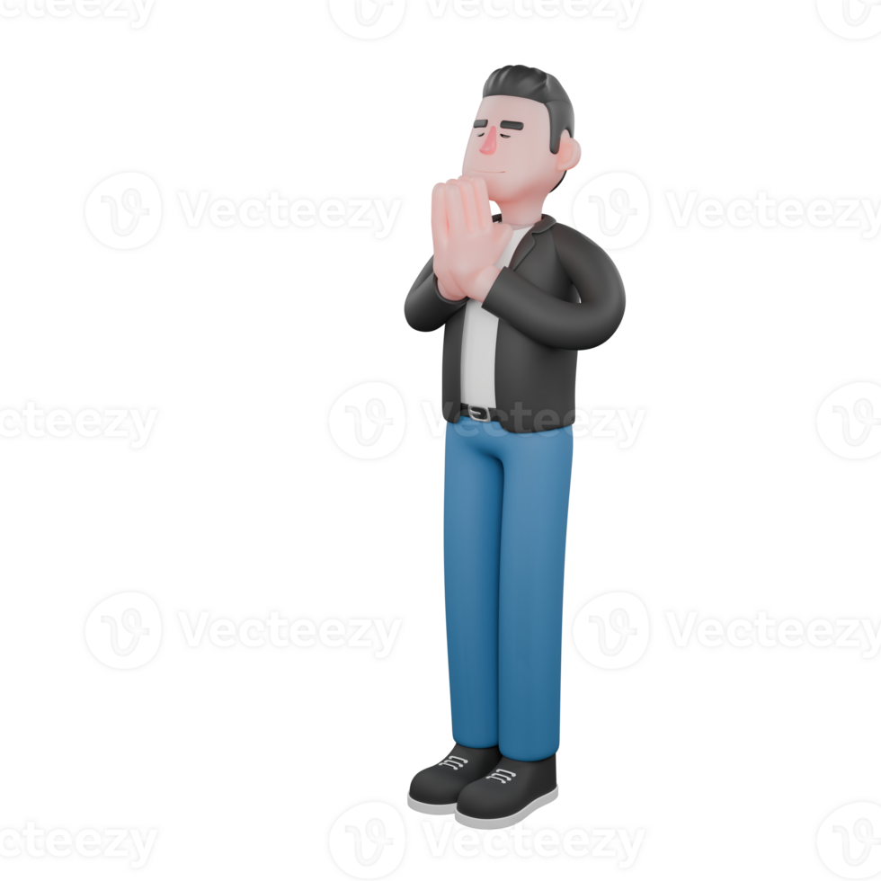 Cartoon 3D Musician. a musician stands with hands together in front of chest with focused expression. Creative Performer png