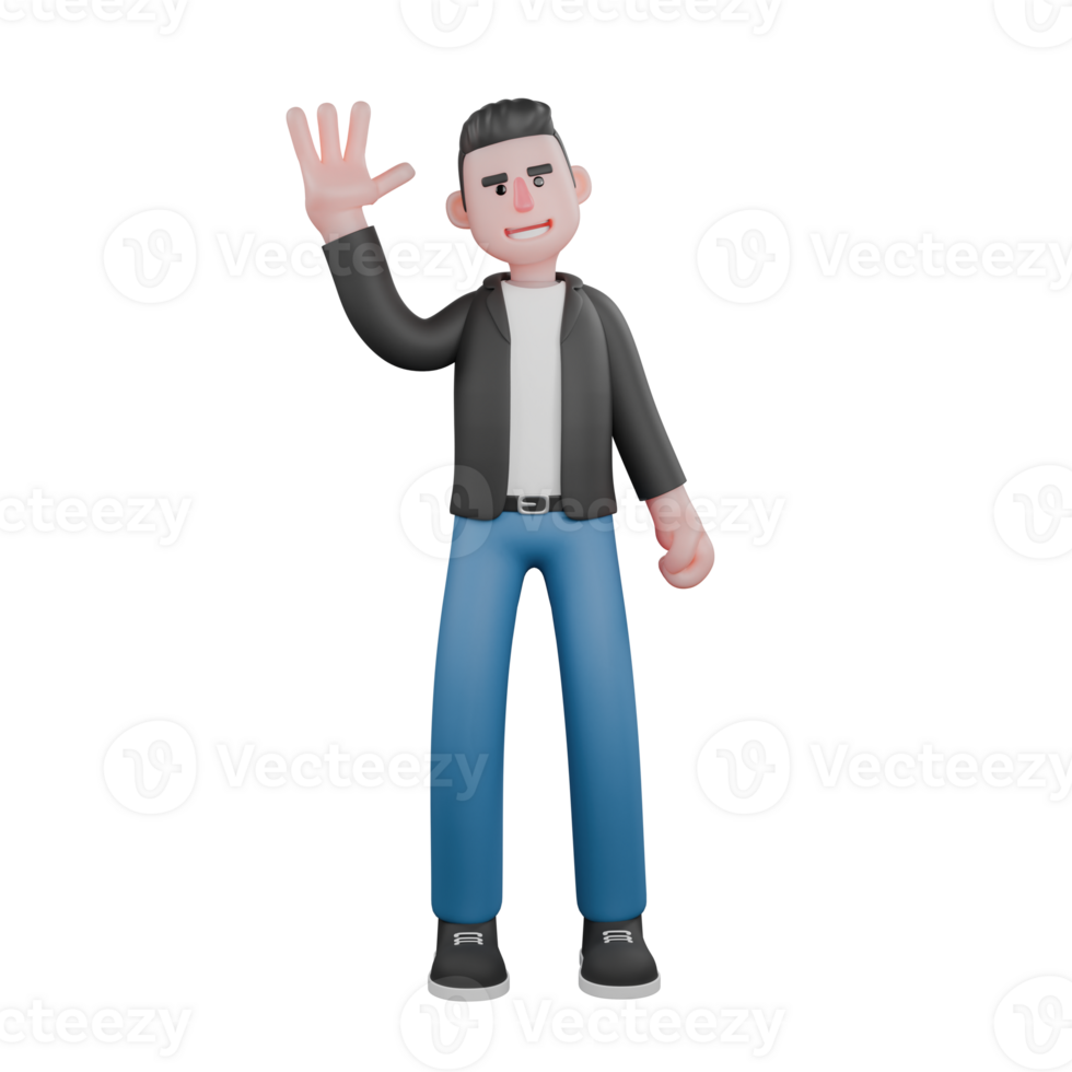 3D Model of Music Star Character. A male musician stands doing a waving gesture with a happy expression. Vocal Artist png