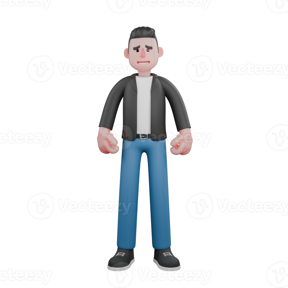 3D Cartoon Music Character. A male musician stands with his hands on his side with a sad expression. Vocal Talent png
