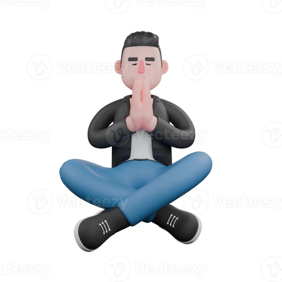 3D Music Artist Model. a musician sits cross-legged with hands together in front of chest with focused expression. Vocal Performer Design png